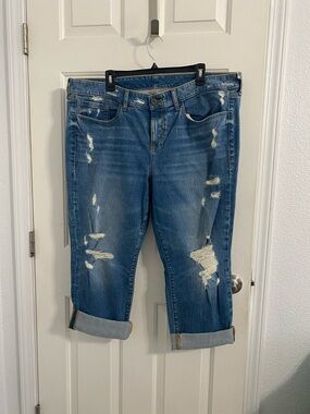 Torrid Distressed Rolled-Cuff Boyfriend Jeans - Medium Blue